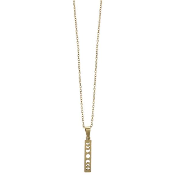 Long Lunar Phases Gold Bar Necklace - Picture 1 of 2